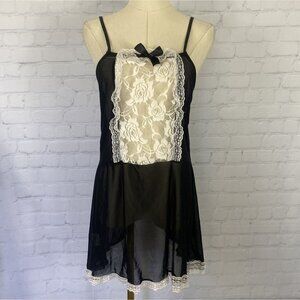 Black & White Lace Maid Style Lingerie Slip Dress Bow Detail